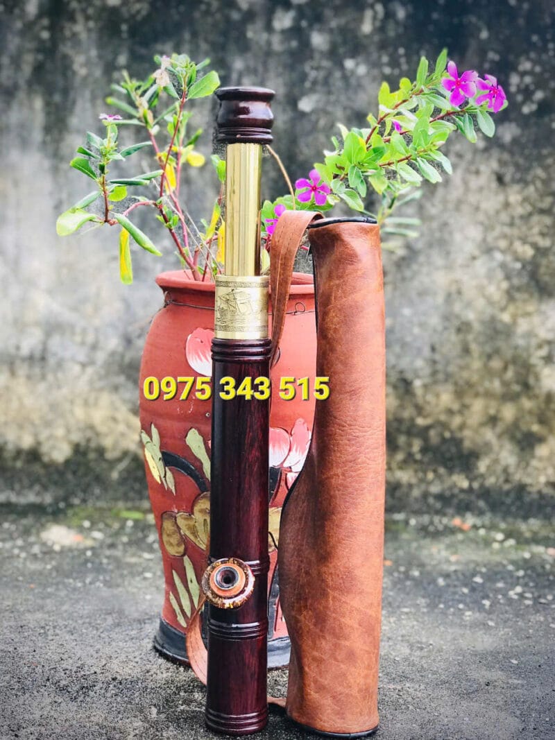 Điếu Mini : Gỗ Mun Trơn Rút Bọc Đồng 45cm Kéo Dài 65cm ( Combo )
