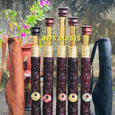 Điếu Mini : Gỗ Mun Rút Khắc Chìm Bọc Đồng 45cm Kéo Dài 65cm ( Combo )