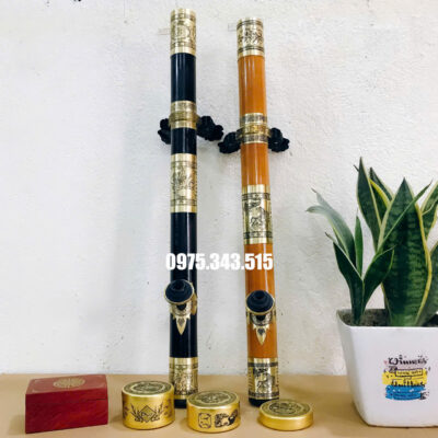 Điếu Cày : Trúc 3 Khẩu Bọc Đồng 65cm