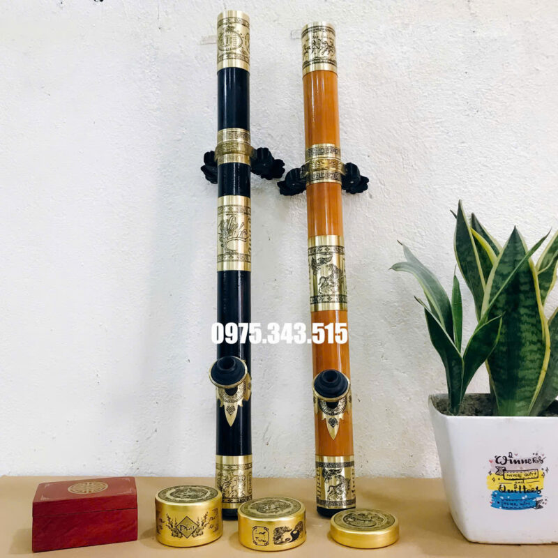 Điếu Cày : Trúc 3 Khẩu Bọc Đồng 65cm